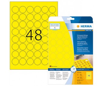 Ilmastikukindlad kleebisetiketid Herma - Ø 30mm, 25 lehte (kollased signaaletiketid)